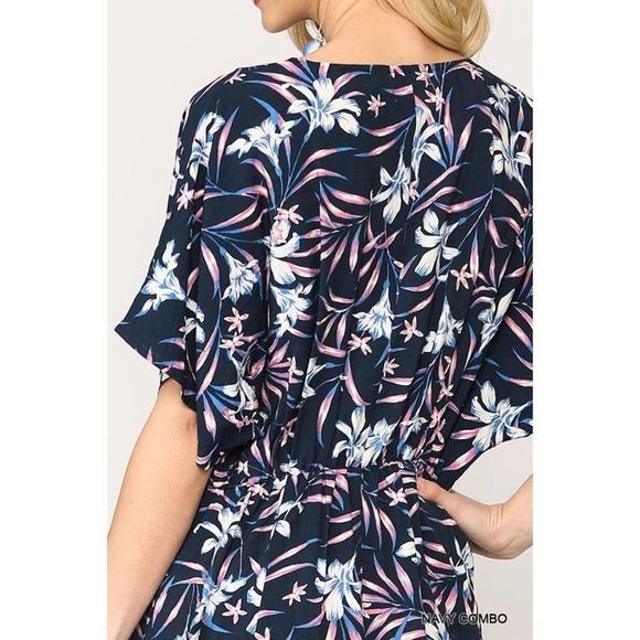 Navy Floral Print Front Tie Midi Dress M - Picture 4 of 4